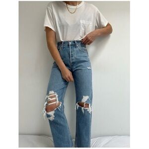 Agolde Light Blue High-Rise Distressed Jeans